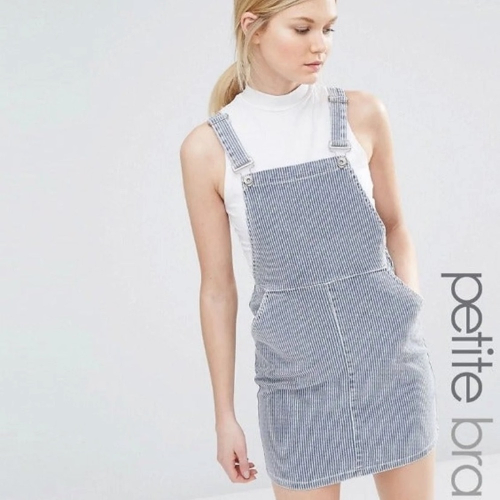New Look Petite Striped Pinafore Overall Dress